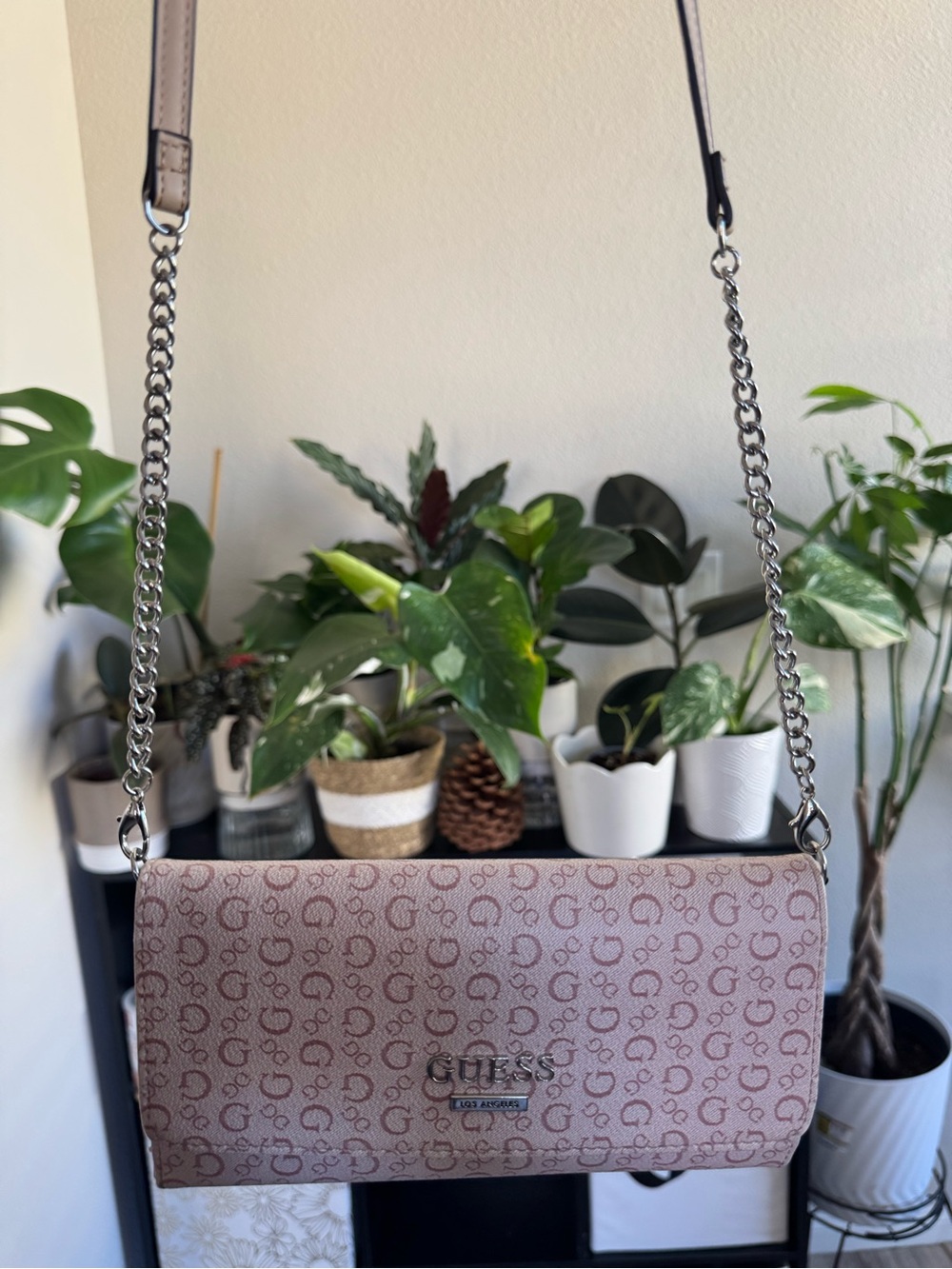 Guess Pink Logo Chain Strap Crossbody